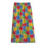 Autism Awareness Jigsaw Pattern Print Cotton Front Slit Maxi Skirt