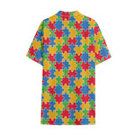 Autism Awareness Jigsaw Pattern Print Cotton Hawaiian Shirt