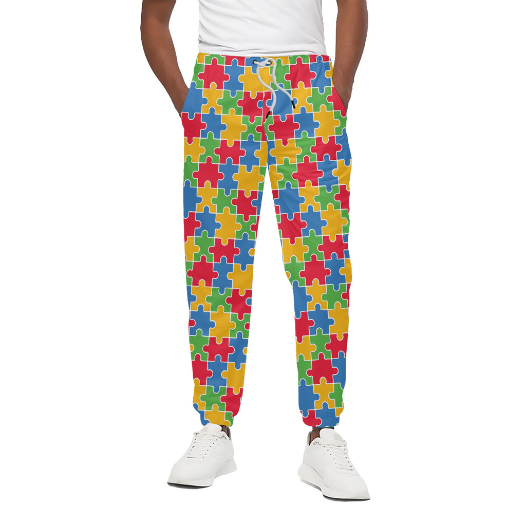 Autism Awareness Jigsaw Pattern Print Cotton Pants
