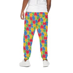 Autism Awareness Jigsaw Pattern Print Cotton Pants
