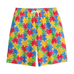 Autism Awareness Jigsaw Pattern Print Cotton Shorts