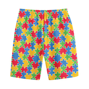 Autism Awareness Jigsaw Pattern Print Cotton Shorts