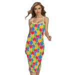 Autism Awareness Jigsaw Pattern Print Cross Back Cami Dress