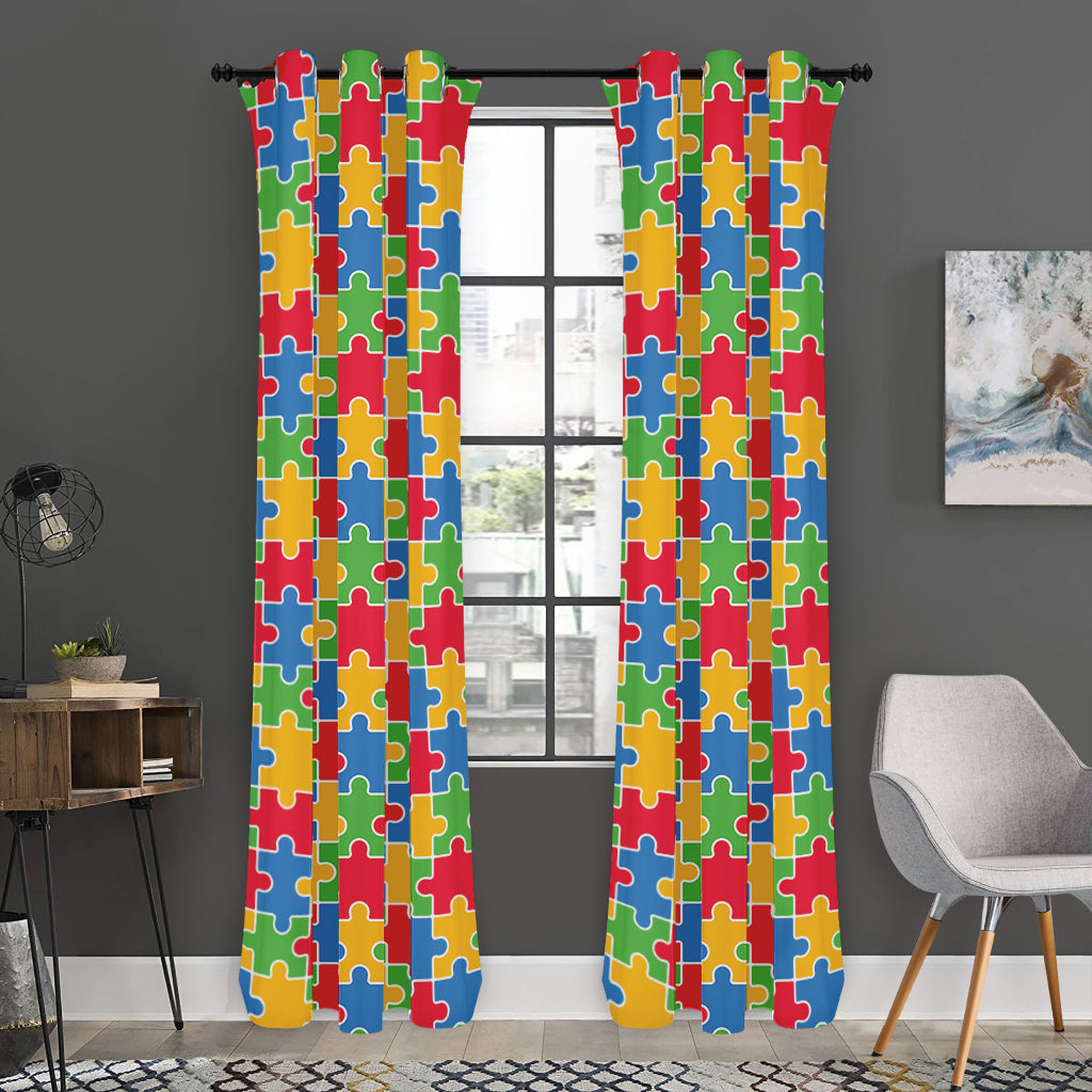 Autism Awareness Jigsaw Pattern Print Curtain