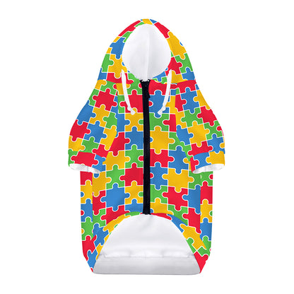 Autism Awareness Jigsaw Pattern Print Dog Zip Up Hoodie
