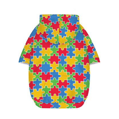 Autism Awareness Jigsaw Pattern Print Dog Zip Up Hoodie