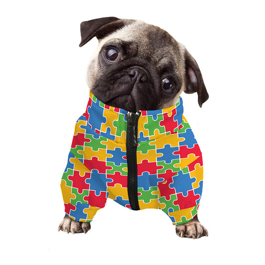 Autism Awareness Jigsaw Pattern Print Dog Zip Up Jacket