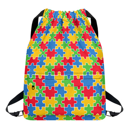 Autism Awareness Jigsaw Pattern Print Drawstring Backpack