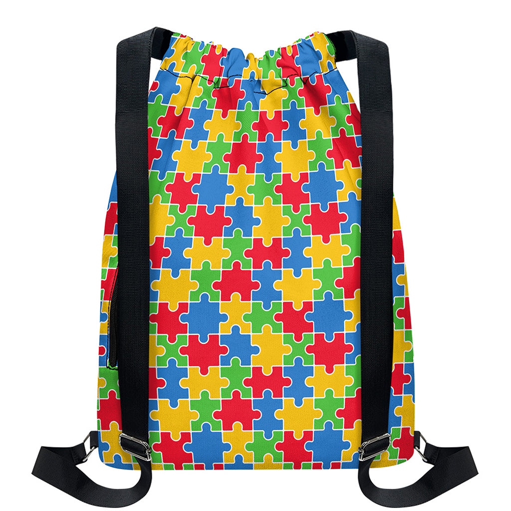 Autism Awareness Jigsaw Pattern Print Drawstring Backpack