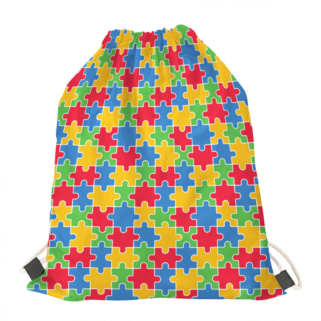 Autism Awareness Jigsaw Pattern Print Drawstring Bag