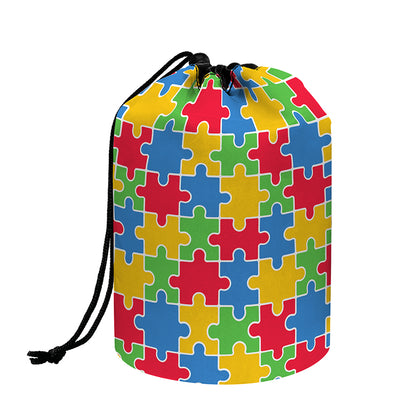 Autism Awareness Jigsaw Pattern Print Drawstring Makeup Bag