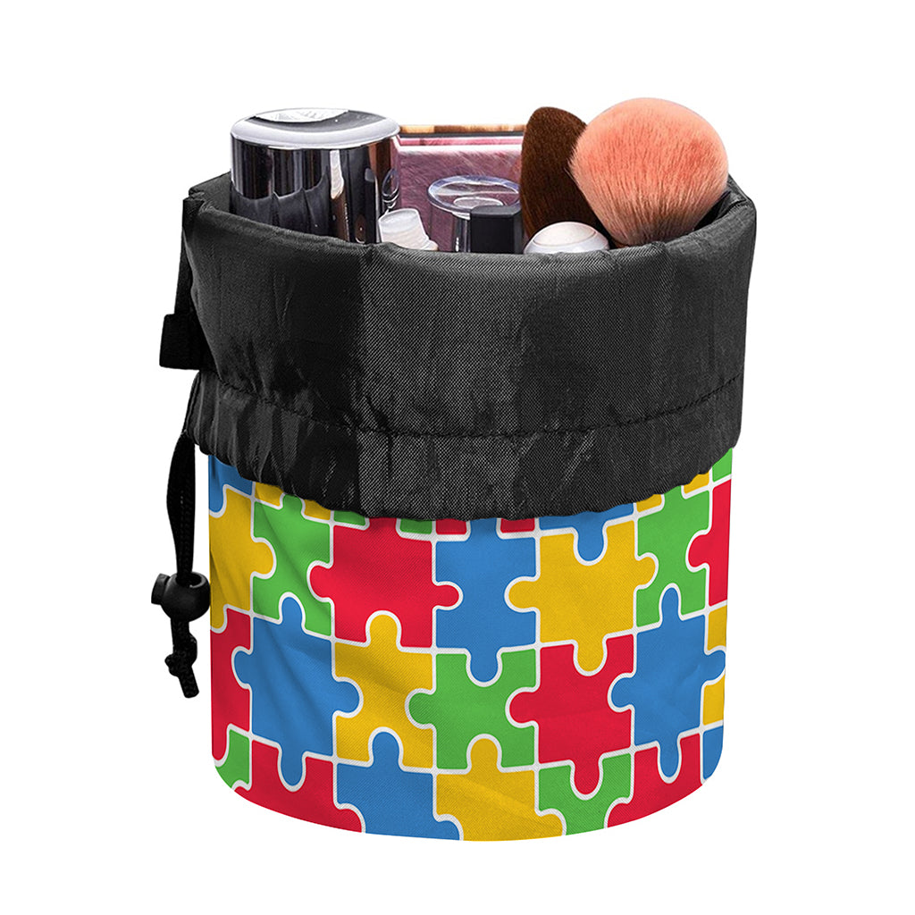 Autism Awareness Jigsaw Pattern Print Drawstring Makeup Bag