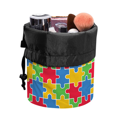 Autism Awareness Jigsaw Pattern Print Drawstring Makeup Bag