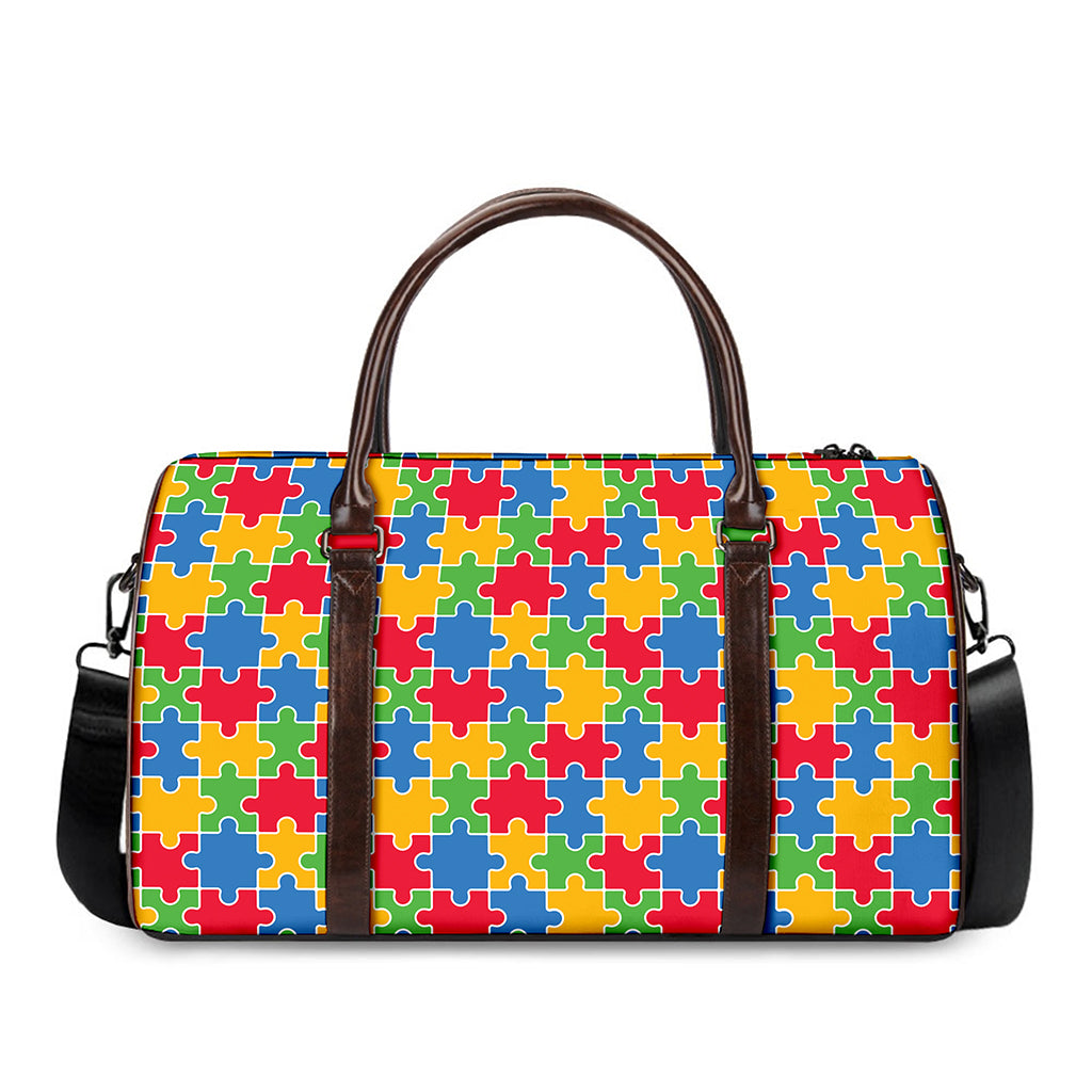 Autism Awareness Jigsaw Pattern Print Duffle Bag