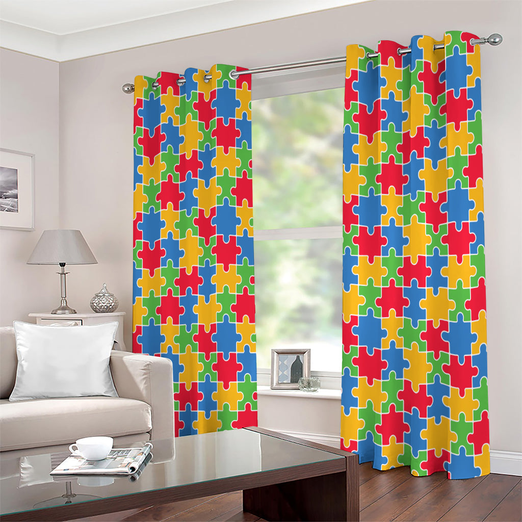 Autism Awareness Jigsaw Pattern Print Extra Wide Grommet Curtains