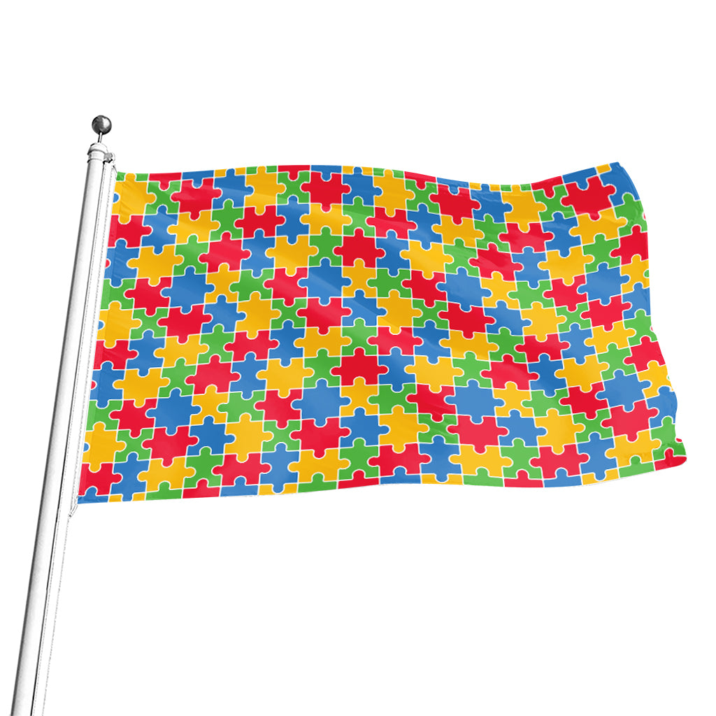 Autism Awareness Jigsaw Pattern Print Flag