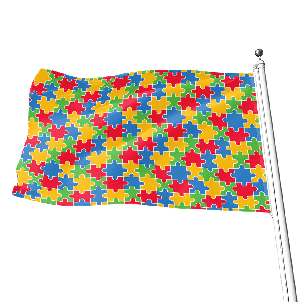 Autism Awareness Jigsaw Pattern Print Flag