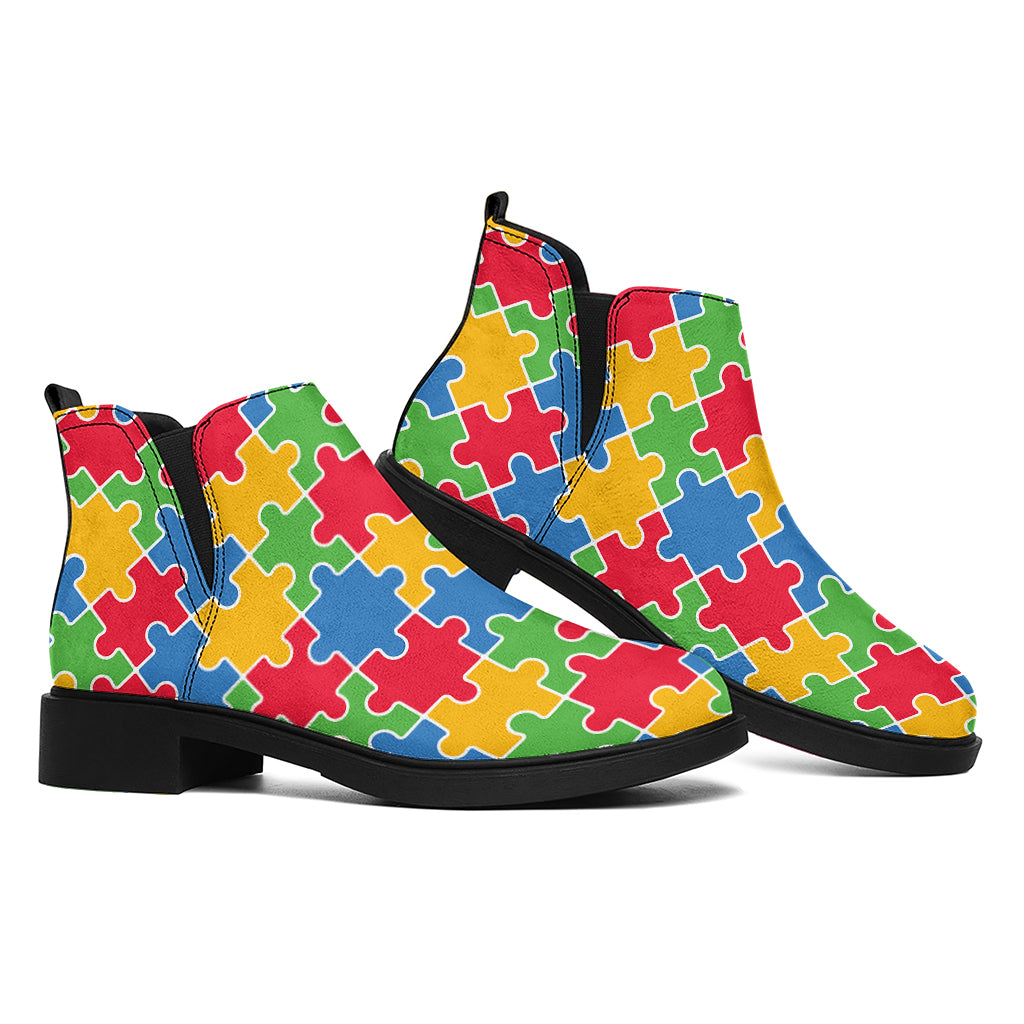 Autism Awareness Jigsaw Pattern Print Flat Ankle Boots