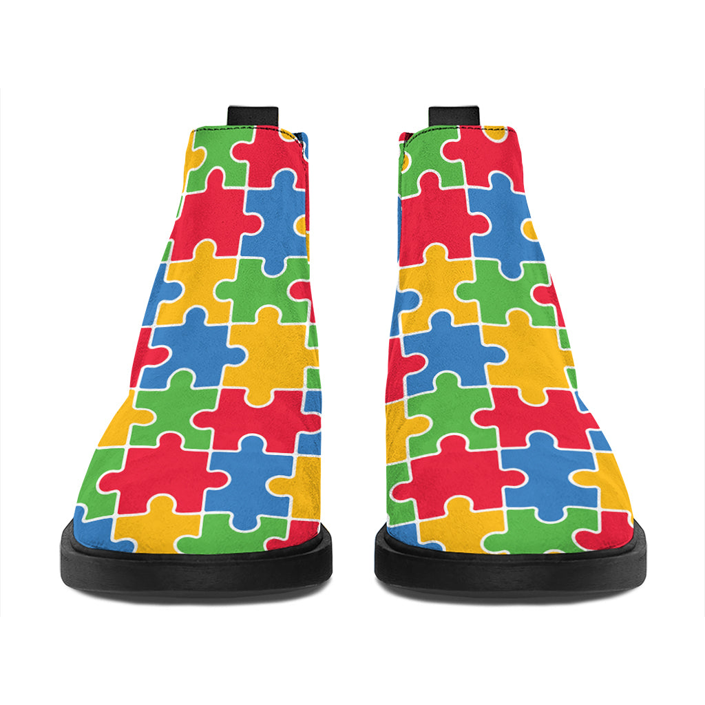 Autism Awareness Jigsaw Pattern Print Flat Ankle Boots