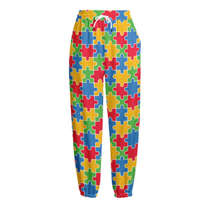 Autism Awareness Jigsaw Pattern Print Fleece Lined Knit Pants