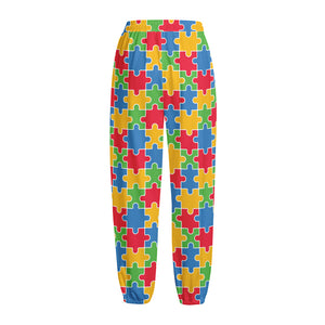 Autism Awareness Jigsaw Pattern Print Fleece Lined Knit Pants