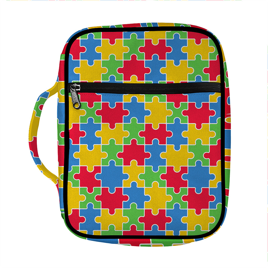 Autism Awareness Jigsaw Pattern Print Front Pocket Bible Bag