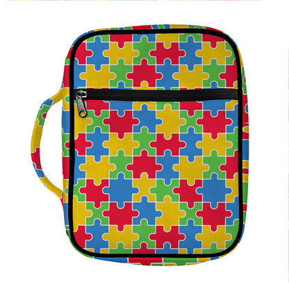 Autism Awareness Jigsaw Pattern Print Front Pocket Bible Bag