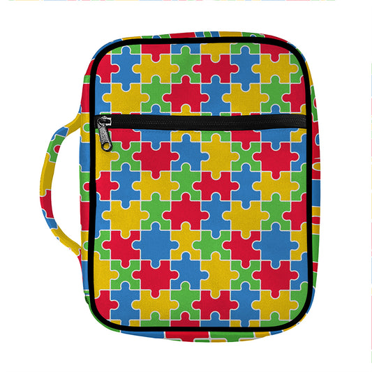 Autism Awareness Jigsaw Pattern Print Front Pocket Bible Bag