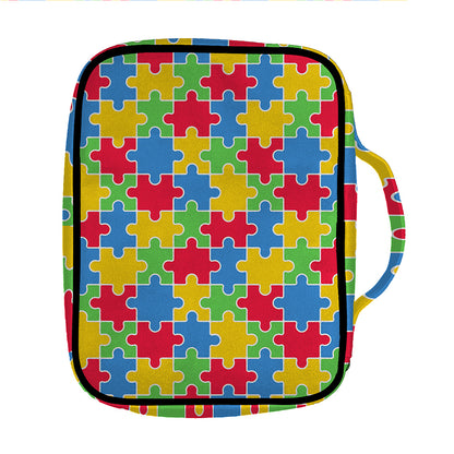 Autism Awareness Jigsaw Pattern Print Front Pocket Bible Bag
