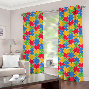 Autism Awareness Jigsaw Pattern Print Grommet Curtains