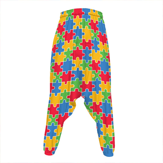 Autism Awareness Jigsaw Pattern Print Hammer Pants