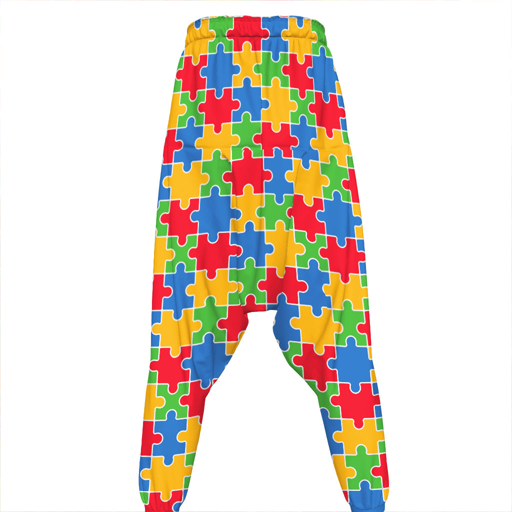 Autism Awareness Jigsaw Pattern Print Hammer Pants