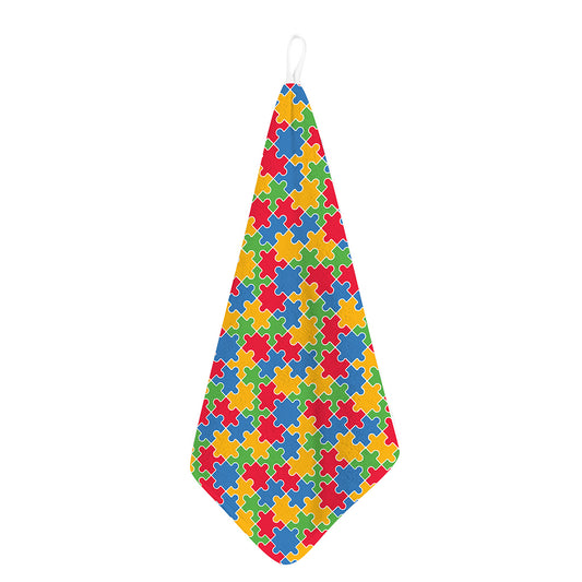 Autism Awareness Jigsaw Pattern Print Hand Towel