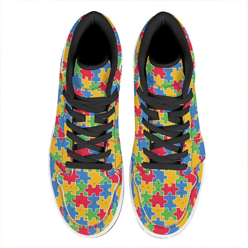 Autism Awareness Jigsaw Pattern Print High Top Leather Sneakers