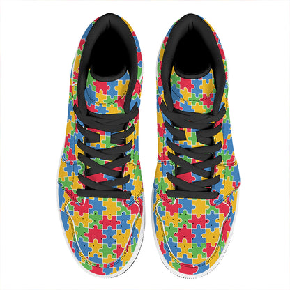 Autism Awareness Jigsaw Pattern Print High Top Leather Sneakers
