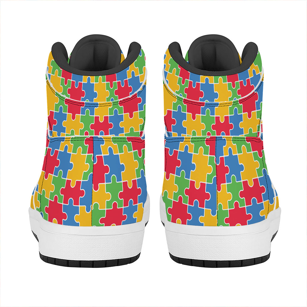 Autism Awareness Jigsaw Pattern Print High Top Leather Sneakers