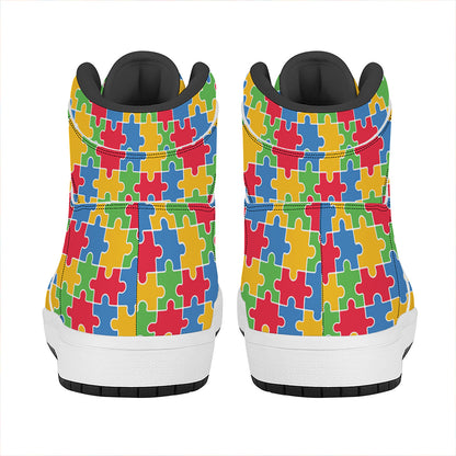 Autism Awareness Jigsaw Pattern Print High Top Leather Sneakers