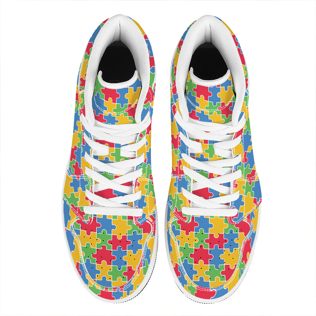 Autism Awareness Jigsaw Pattern Print High Top Leather Sneakers