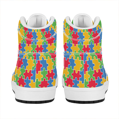 Autism Awareness Jigsaw Pattern Print High Top Leather Sneakers