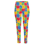 Autism Awareness Jigsaw Pattern Print High-Waisted Pocket Leggings