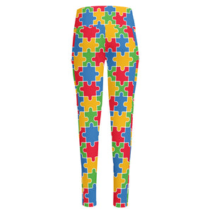 Autism Awareness Jigsaw Pattern Print High-Waisted Pocket Leggings