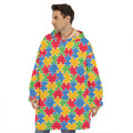 Autism Awareness Jigsaw Pattern Print Hoodie Blanket