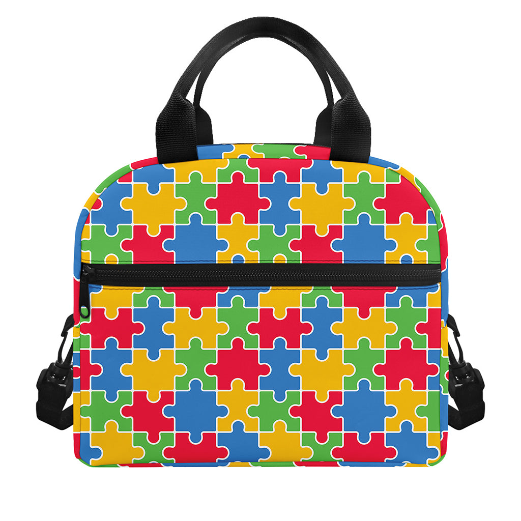 Autism Awareness Jigsaw Pattern Print Insulated Lunch Bag