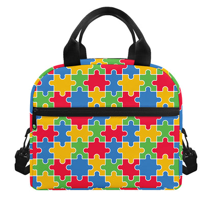 Autism Awareness Jigsaw Pattern Print Insulated Lunch Bag