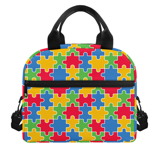 Autism Awareness Jigsaw Pattern Print Insulated Lunch Bag