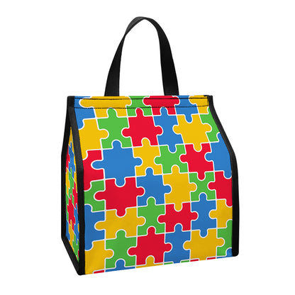 Autism Awareness Jigsaw Pattern Print Insulated Lunch Tote
