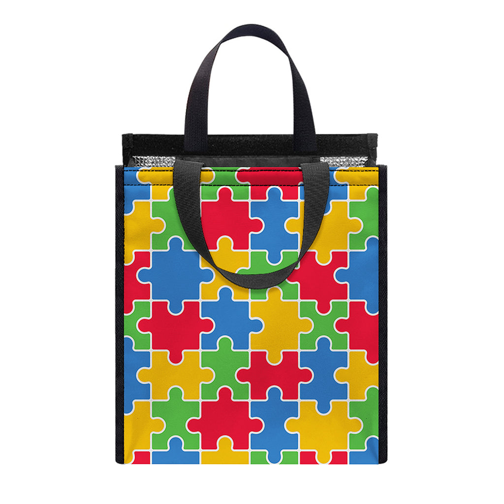 Autism Awareness Jigsaw Pattern Print Insulated Lunch Tote