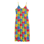 Autism Awareness Jigsaw Pattern Print Jersey Midi Cami Dress