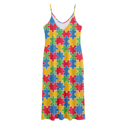 Autism Awareness Jigsaw Pattern Print Jersey Midi Cami Dress