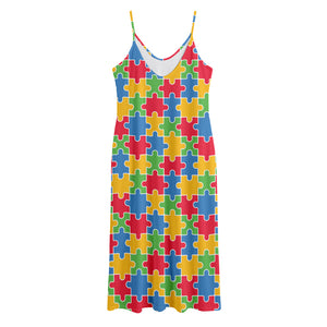 Autism Awareness Jigsaw Pattern Print Jersey Midi Cami Dress